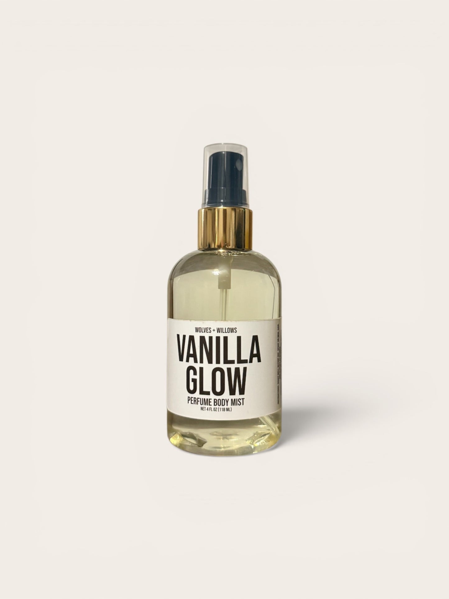 Vanilla Glow perfume body mist bottle on a white background