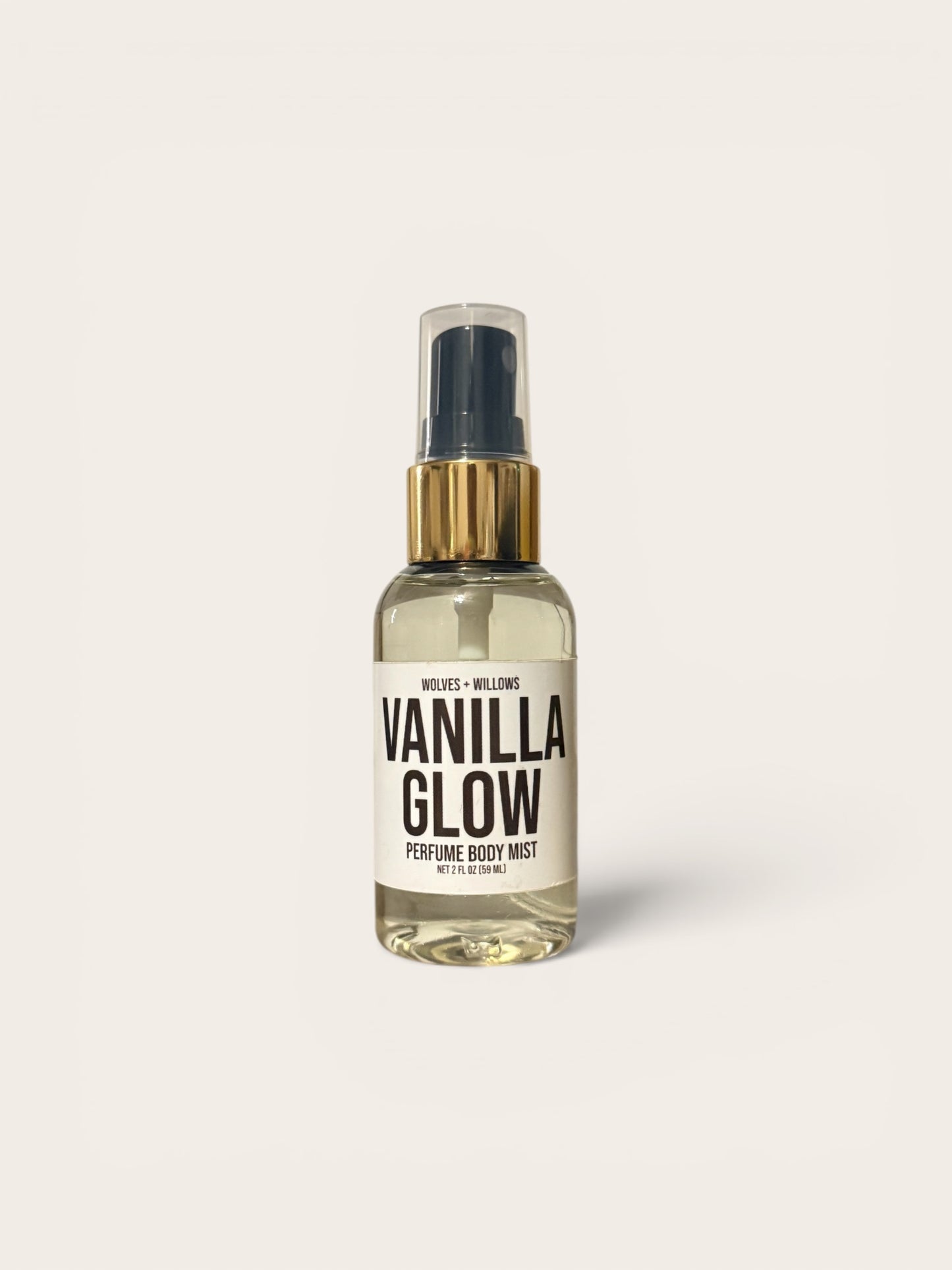 Vanilla Glow perfume body mist bottle on a white background