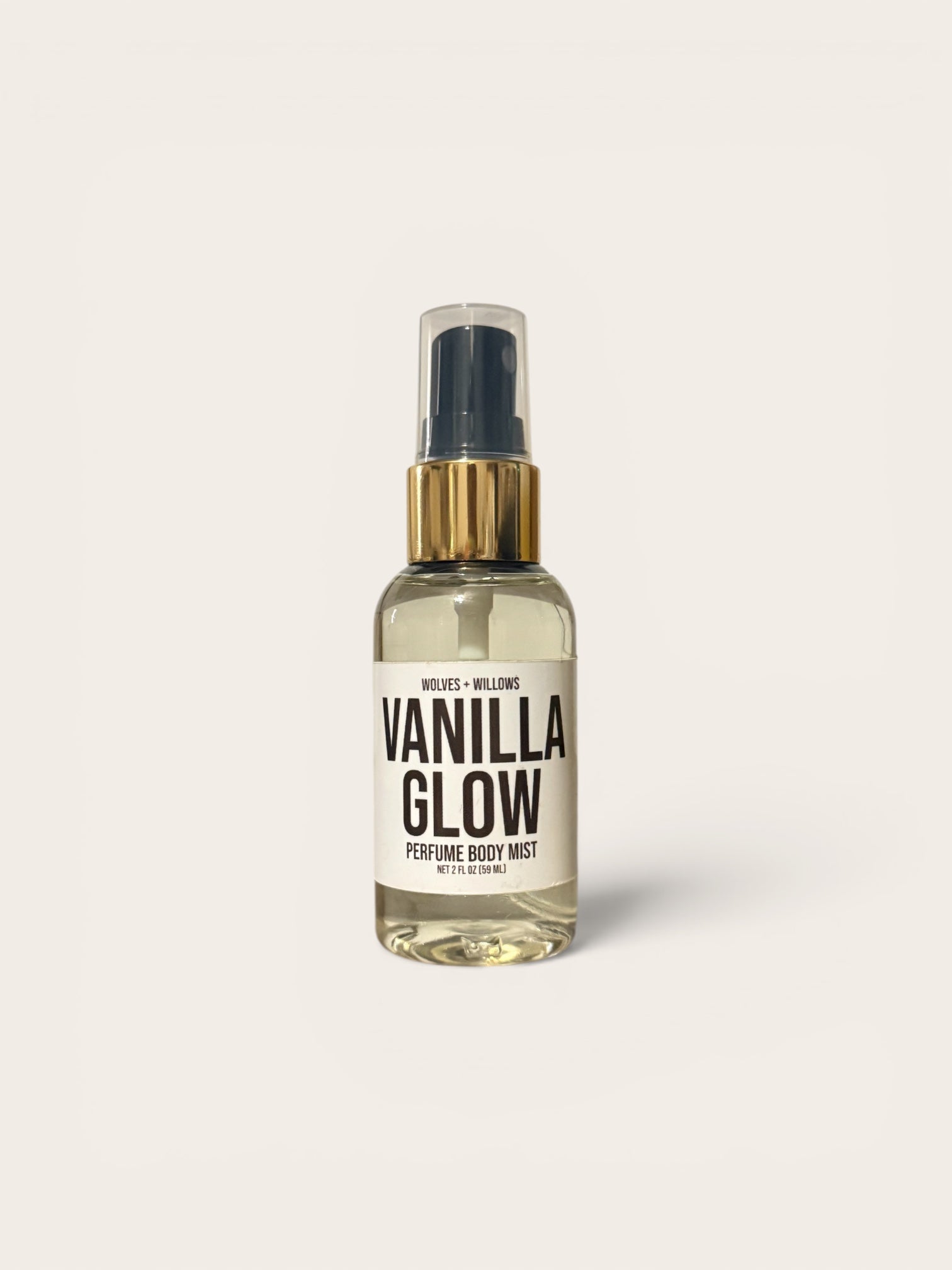 Vanilla Glow perfume body mist bottle on a white background