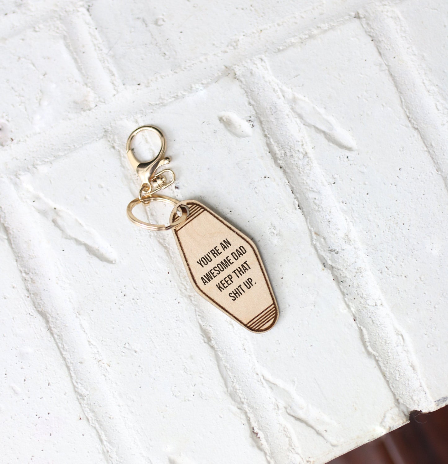 Funny Dad Keychain, You're An Awesome Dad, Engraved Wood Key Ring, Dad Gift, Father's Day Gift, Gift for Dad, Retro Motel Style Keychain